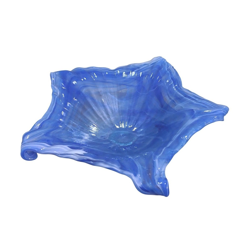 Vietri Onda Mouthblown Glass Centerpiece  18" Blue White Swirl Italian Art Glass